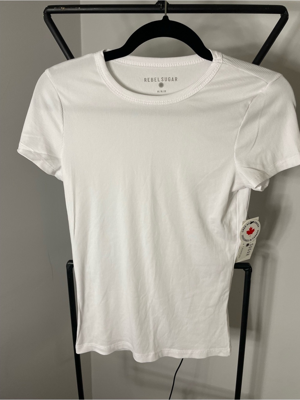 Rebel Sugar White Ribbed Short-Sleeve Crew Tee